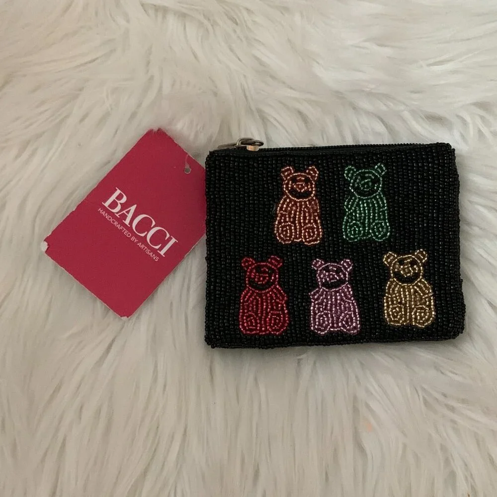 BACCI Gummy Bears Seed Beaded Coin/Card Case in Black - Picture 1 of 4
